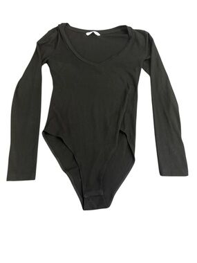 Women’s MangoPop Black Long-Sleeve V-Neck One-Piece Bodysuit Size XS
